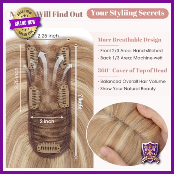 Human Hair Topper 14 Inch Silk Base 2.25x6 Inches Lightweight Hairpiece main image 6